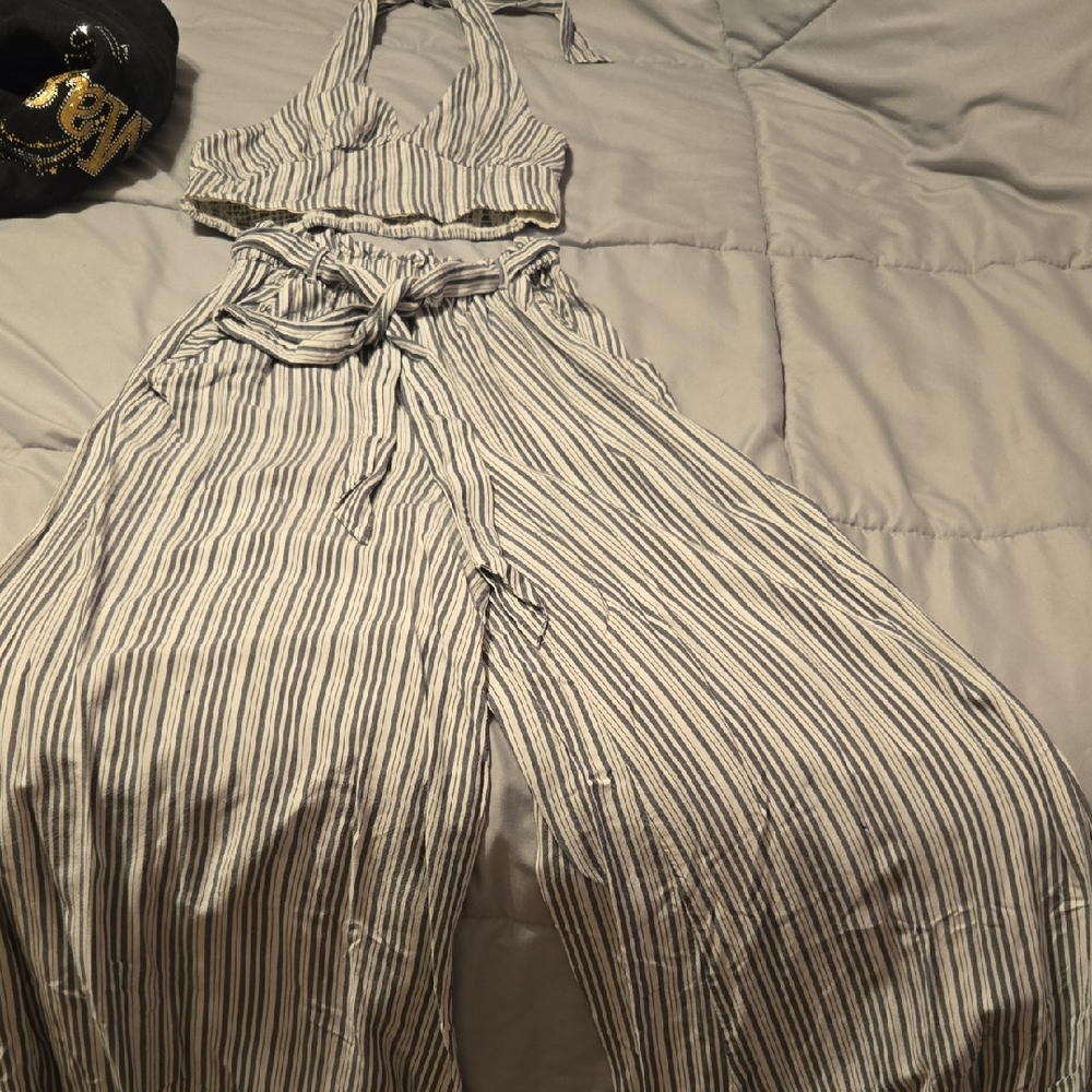 American Eagle Outfitters Black and White Striped Jumpsuit